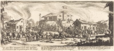 Plundra och bränna en by, c. 1633. av Jacques Callot