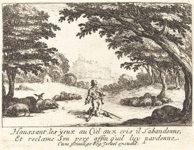 Ber om gudomlig hjälp av Jacques Callot