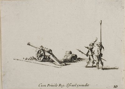 Förbereder sig för att avfyra kanonen, plåt tio från The Military Exercises av Jacques Callot