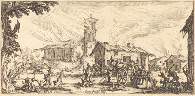Härja och bränna en by, ca. 1633. av Jacques Callot