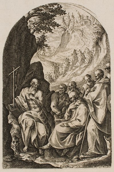 Sankt Hieronymus undervisar sina lärjungar i öknen, ur serien "Bilder från Rom" av Jacques Callot