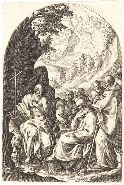 Saint Hieronymus instruerar sina lärjungar i öknen, 16081611. av Jacques Callot