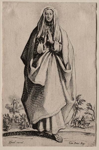Jungfru Maria av Frälsarens heliga Ikoner/Les Grands Apôtres (De stora apostlarna): La Sainte Vierge (Den heliga jungfrun) av Jacques Callot