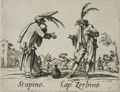 Scapino - Kapten Zerbino, plansch 12 från Balli di Sfessania av Jacques Callot