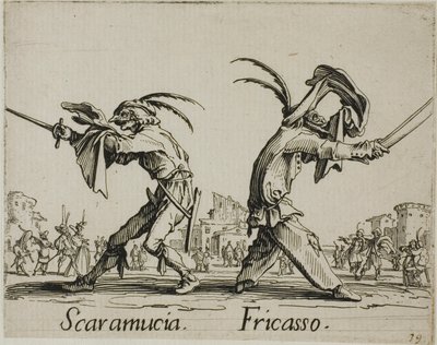 Scaramuccia - Fricasso, platta 11 från Balli di Sfessania av Jacques Callot