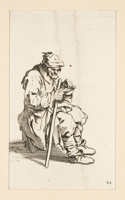 Sittande tiggare, ätande, från The Beggars av Jacques Callot
