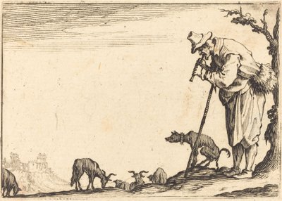 Herde som spelar flöjt av Jacques Callot