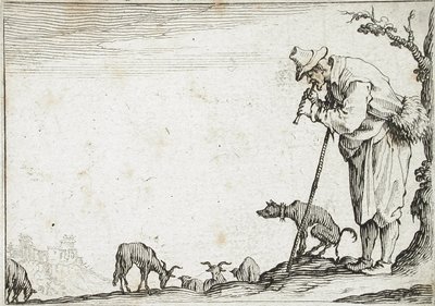Herde som spelar flöjt av Jacques Callot
