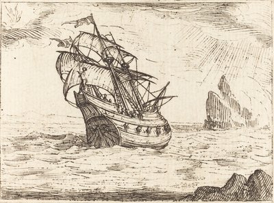 Fartyg som navigerar nära stenar av Jacques Callot