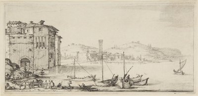 Fartyg som lastas, ur serien Diverse Vedute Designate in Fiorenza (Olika landskap utformade i Florens) av Jacques Callot