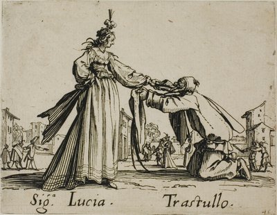 Signora Lucia - Trastullo, plansch 21 från Balli di Sfessania av Jacques Callot