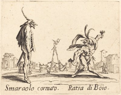 Smaralo Cornuto och Ratsa di Boio av Jacques Callot