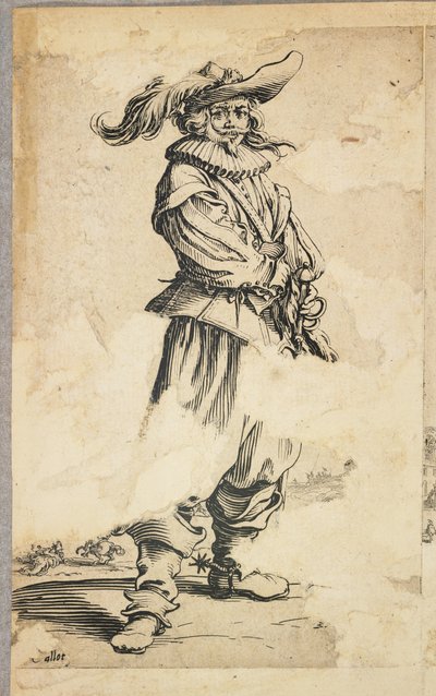 Soldat med fjäderhatt, från La Noblesse de Lorraine (verso), c.1620-23 av Jacques Callot