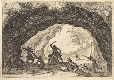 Soldater som attackerar rövare, c. 1617. av Jacques Callot