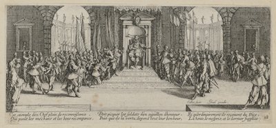 Utdelning av sold, blad 18 ur serien "Krigets fasor" av Jacques Callot