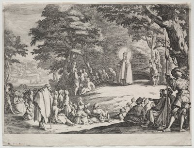 St. Amand predikar i en skog. av Jacques Callot