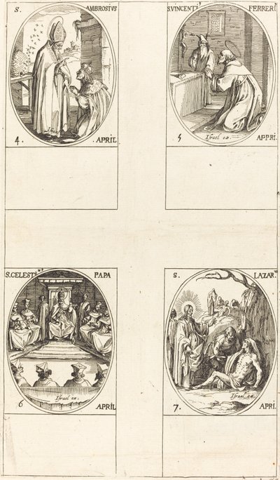 St Ambrosius; St. Vincent Ferrer; St Celestin; Sankt Lasarus av Jacques Callot