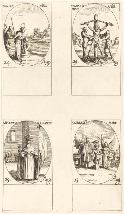 St. Aurea, St. Bartholomew, St. Louis, St. Genesius. av Jacques Callot