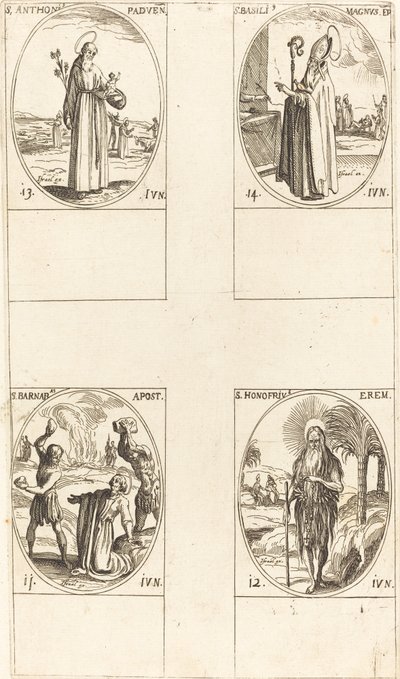 St. Barnabas, Apostel, St. Honofrius, St. Antonius av Padua, St. Basil den store. av Jacques Callot