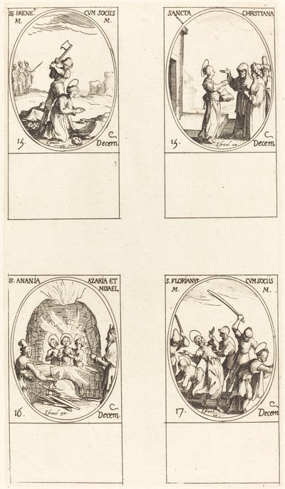St. Bibiana; S:t Birinus; St. Barbara; St Sabbas av Jacques Callot