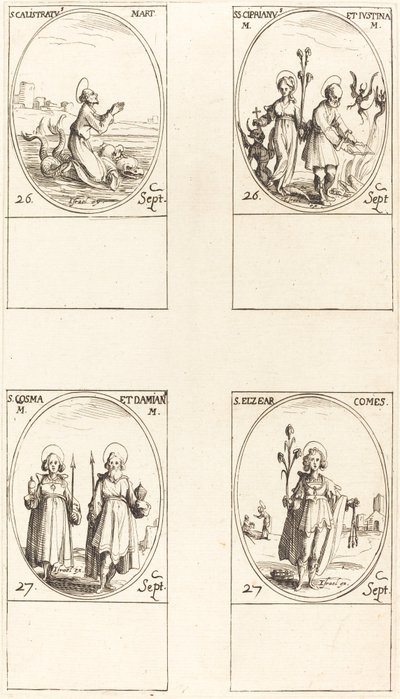 St. Calistratus; Sts. Cyprian och Justina; Sts. Comus och Damian; S:t Elzear, greve av Jacques Callot