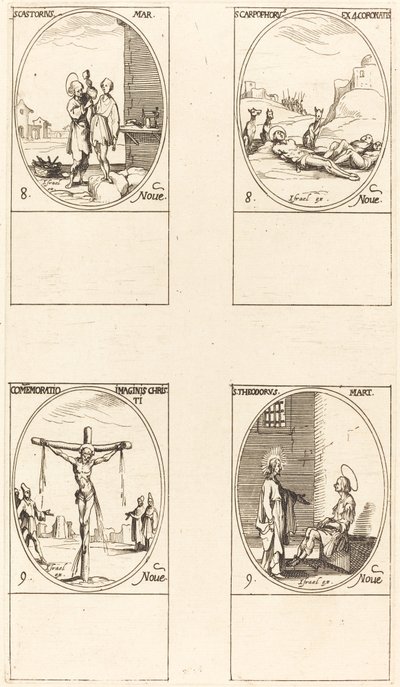 St. Castorius, St. Carpophorus & de fyra krönade martyrerna, minne av bilden. av Jacques Callot