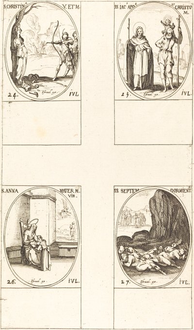 S:t Christina; St. James, apostel och St. Christopher; St Anne; Seven Sleepers of E av Jacques Callot