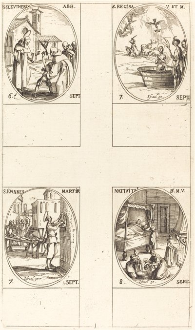 S:t Eleutherius, Abbot; St Regina; St John; Jungfruns födelse av Jacques Callot