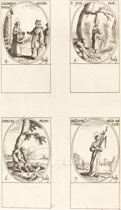 St. Elizabeth av Portugal, St. Zoe, St. Jesaja, Profeten, St. Edelburge. av Jacques Callot
