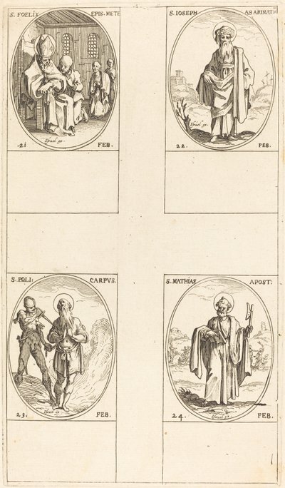 Sankt Felix; S:t Josef av Arimatea; St. Polycarpe; S:t Mattias, apostel av Jacques Callot