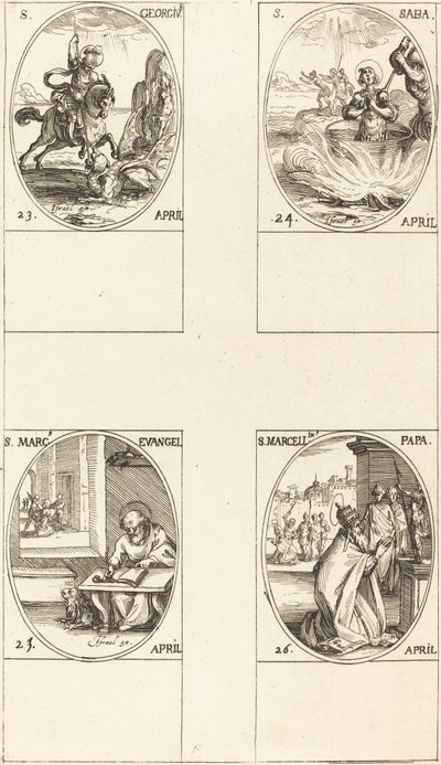 St George; St. Sabas; Markus, evangelist; St Marcellin av Jacques Callot