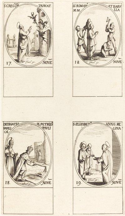 St. Gregory; Sts. Romanus & Barulla; Invigning av SS-basilikan. Peter & Paul; av Jacques Callot