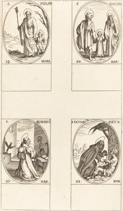 St Joseph; S:t Joachim; S:t Benedictus, Abbot; S:ta Catharina av Sverige av Jacques Callot