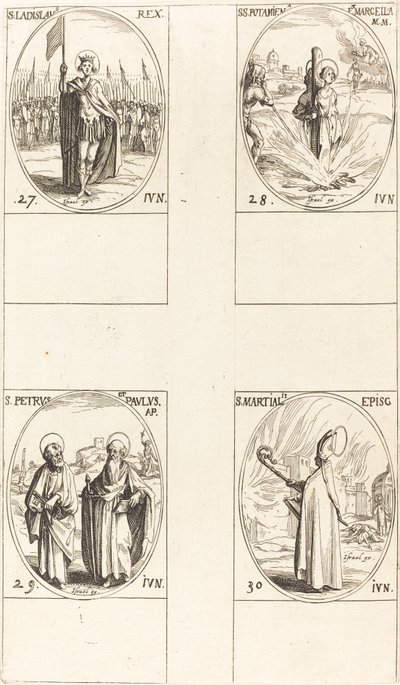 St Ladislas, Sts. Potamiana och Marcella, Sts. Petrus och Paulus, apostlar, St. Martial. av Jacques Callot