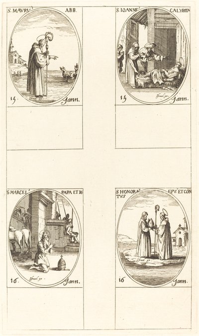 St. Maurus, St. John Calybite, St. Marcellus, St. Hedrad av Jacques Callot