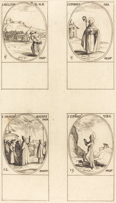St. Meliton; St Firminus; St. Gregorius den store; St Euphrasia av Jacques Callot