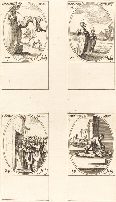 St Pantaleon, Sts. Nazarius och Celsus, St. Martha, St. Beatrice. av Jacques Callot