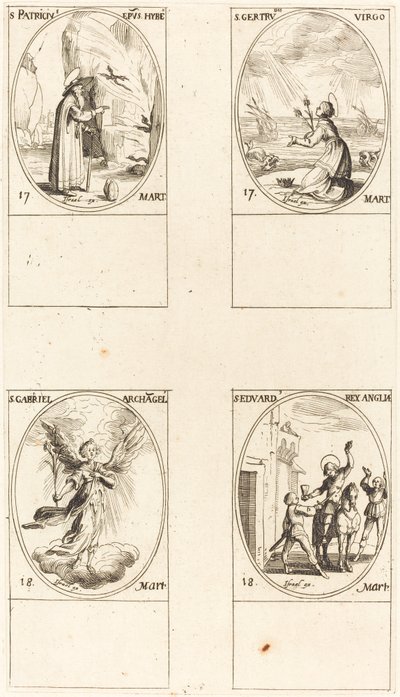 St Patrick; S:t Gertrud; St Gabriel, Ärkeängel; St Edward av Jacques Callot