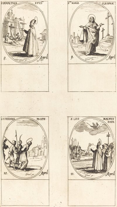 S:t Perpetuus; S:ta Maria av Kleofas; St Ezechiel; S:t Leo den store av Jacques Callot