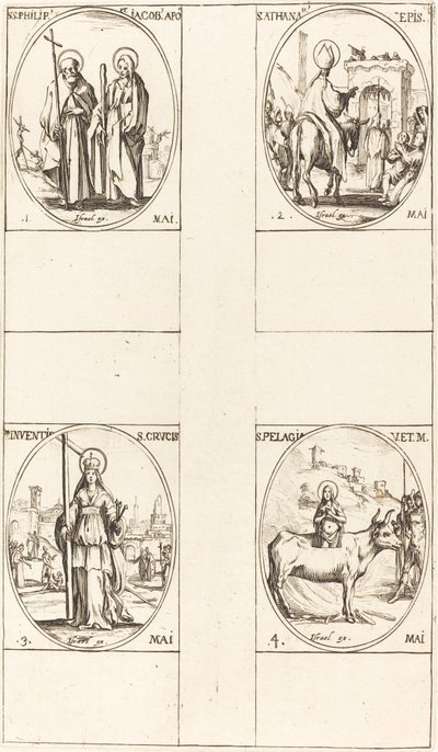 Den helige Filip och Jakob den mindre, apostlar; St. Athanasius; Uppfinningen av korset; av Jacques Callot