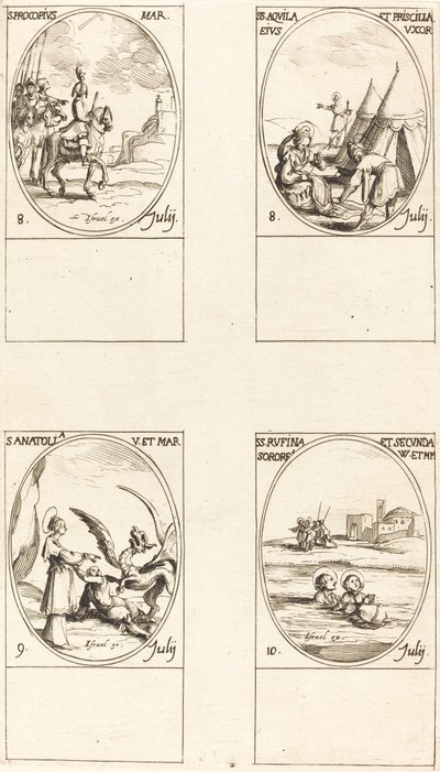 St Procopius; Sts. Aquila och Prisca; St. Anatolien; Sts. Rufina och Secunda av Jacques Callot