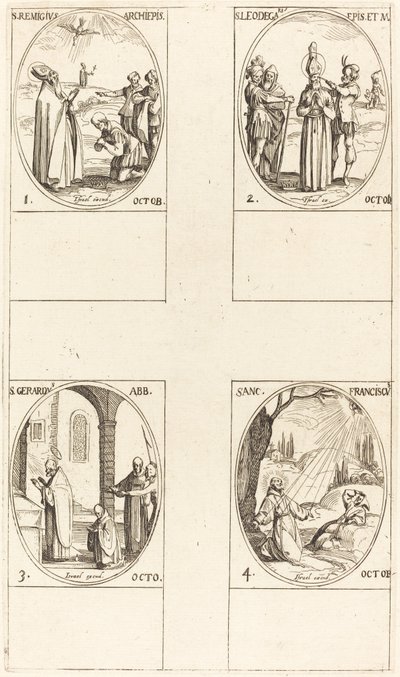 St. Remigius; St. Leodegarius; St. Gerard, Abbot; St. Franciskus av Assisi av Jacques Callot