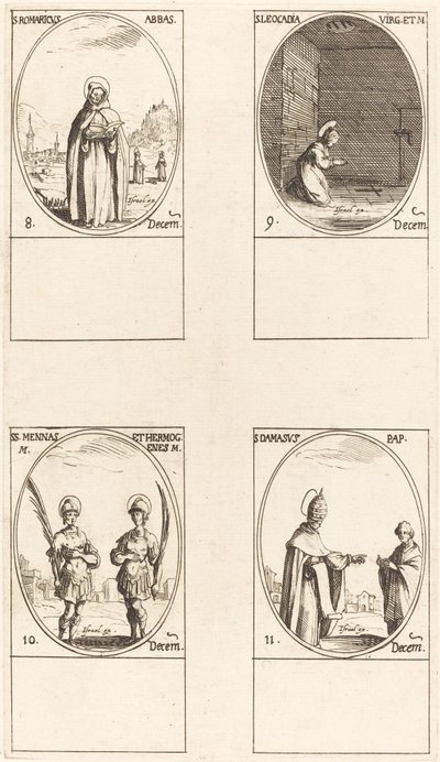 St Romaricus; St. Leocadia; Sts. Mennas och Hermogenes; St Damasus av Jacques Callot