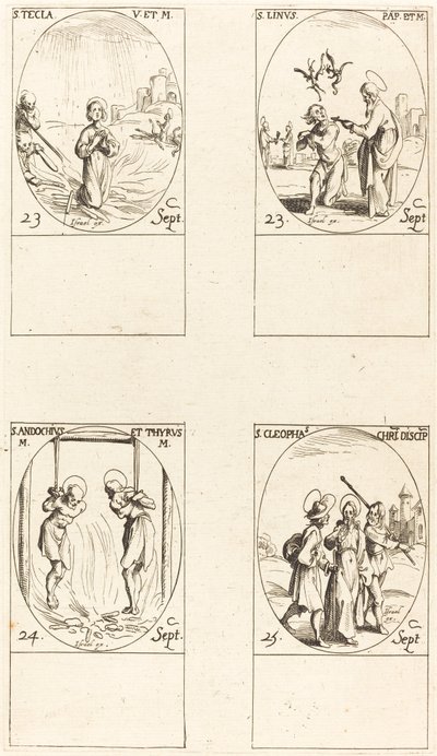 St. Thecla; St. Lin; helgon Andochius och Thyrsus; St. Cleophas av Jacques Callot