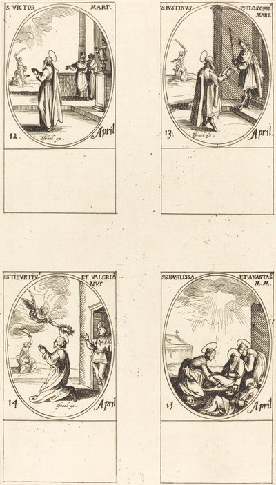 St. Segrare; St. Precis inkommet; helgon Tiburtius och Valeriana; helgon Basilissa och Anastasia av Jacques Callot