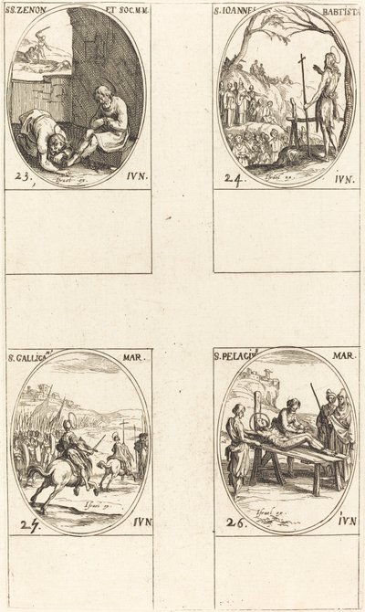 St. Zenon och följeslagare; Johannes Döparen; S:t Gallicanus; St Pelagius av Jacques Callot