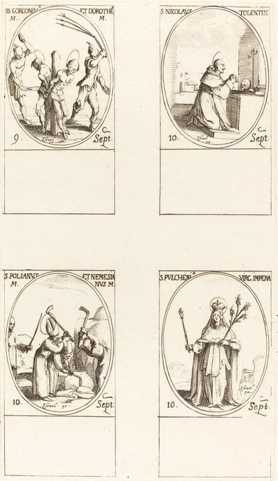 helgon Gorgonius & Dorothy, St. Nicholas av Tolentino, St. Polianus & Nemesian, St. Pul. av Jacques Callot