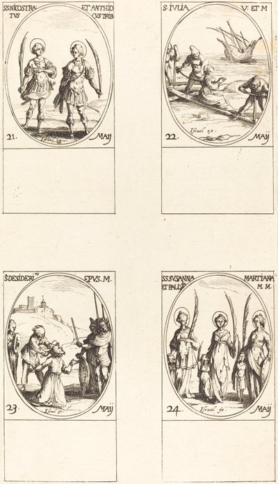 helgon Nicostratus och Antiochus; St. Julia; St. Önskan; helgon Susanna, Palladia, an av Jacques Callot