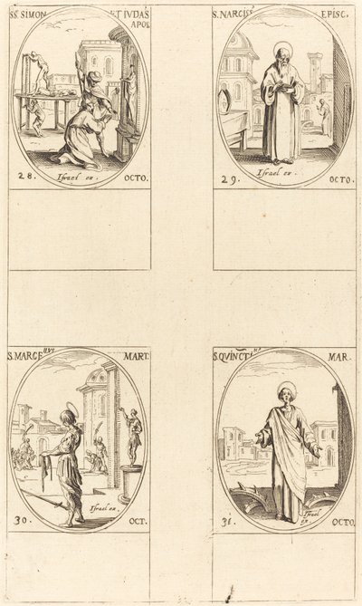 Sts. Simon och Judas, apostlar; St. Narcissus; St Marcellus; St. Quintin av Jacques Callot