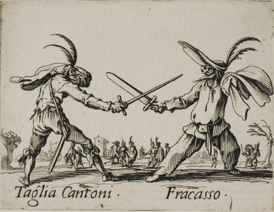Taglia Cantoni - Fracasso, tallrik 24 från Balli di Sfessania av Jacques Callot